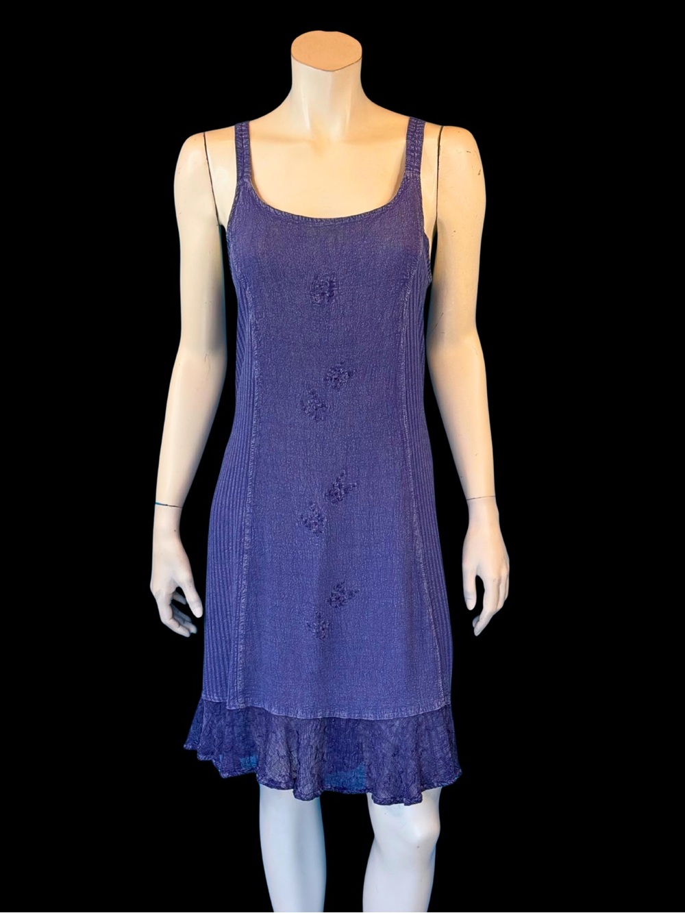 90s PURPLE BLUE Crinkled Rayon Embroidered Grunge Boho Fairy Slip Dress / M L